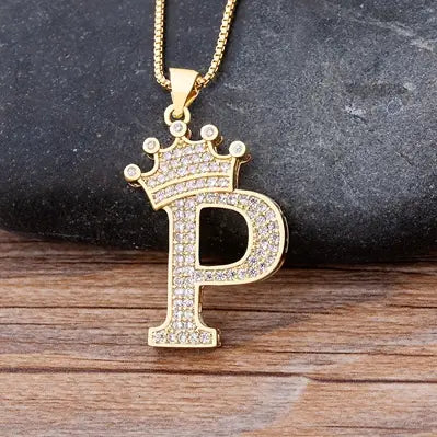 Luxury Zirconia Initial Crown Necklace