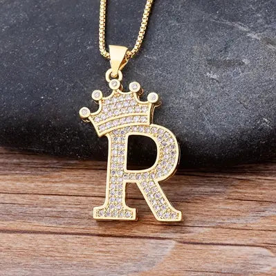 Luxury Zirconia Initial Crown Necklace