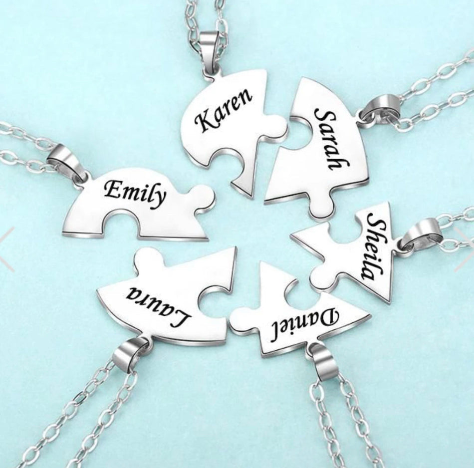Custom Engraved Puzzle Heart Necklace