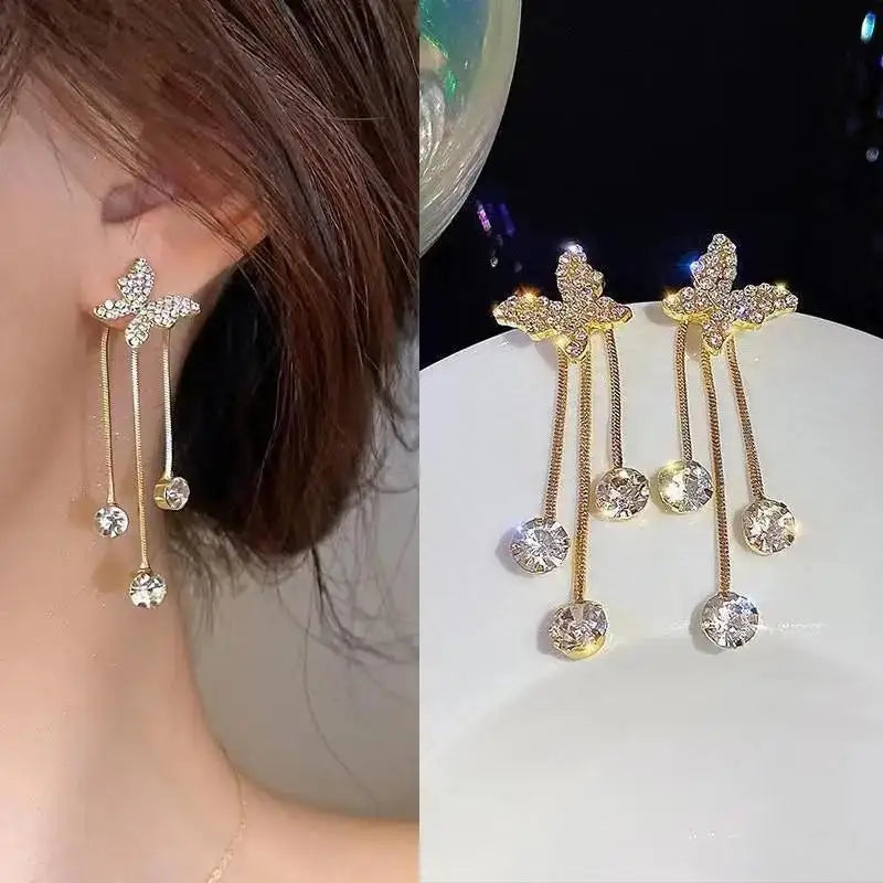 925 Silver Crystal Heart Drop Earrings