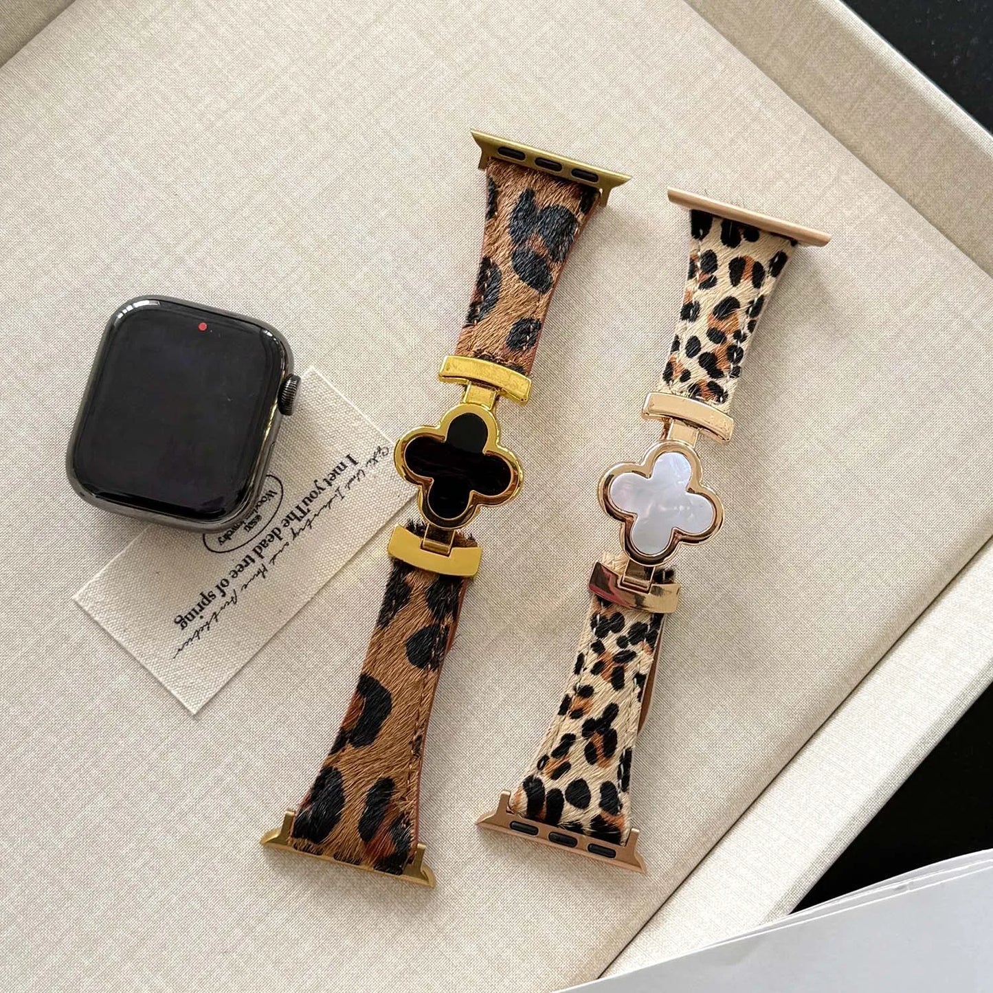 Leopard Leather Magnetic Apple Watch Strap