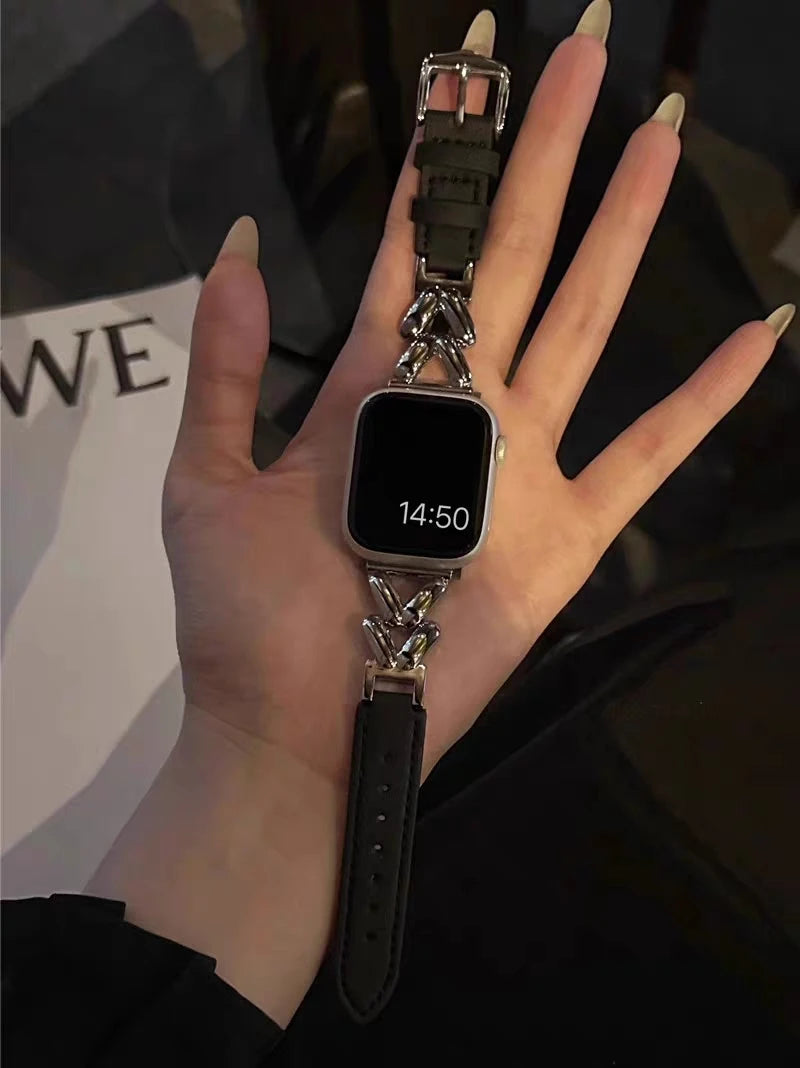 Sleek Metal & Leather Apple Watch Band