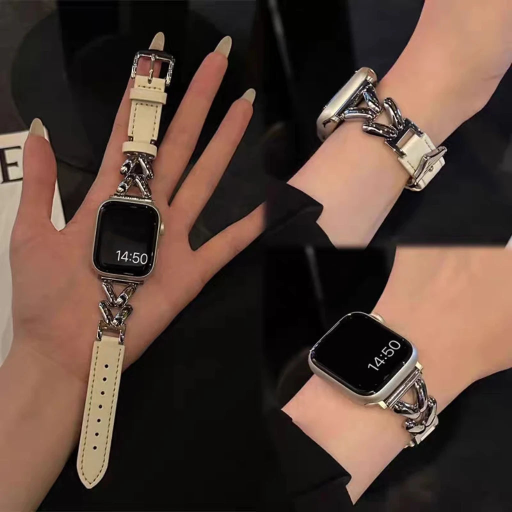 Sleek Metal & Leather Apple Watch Band