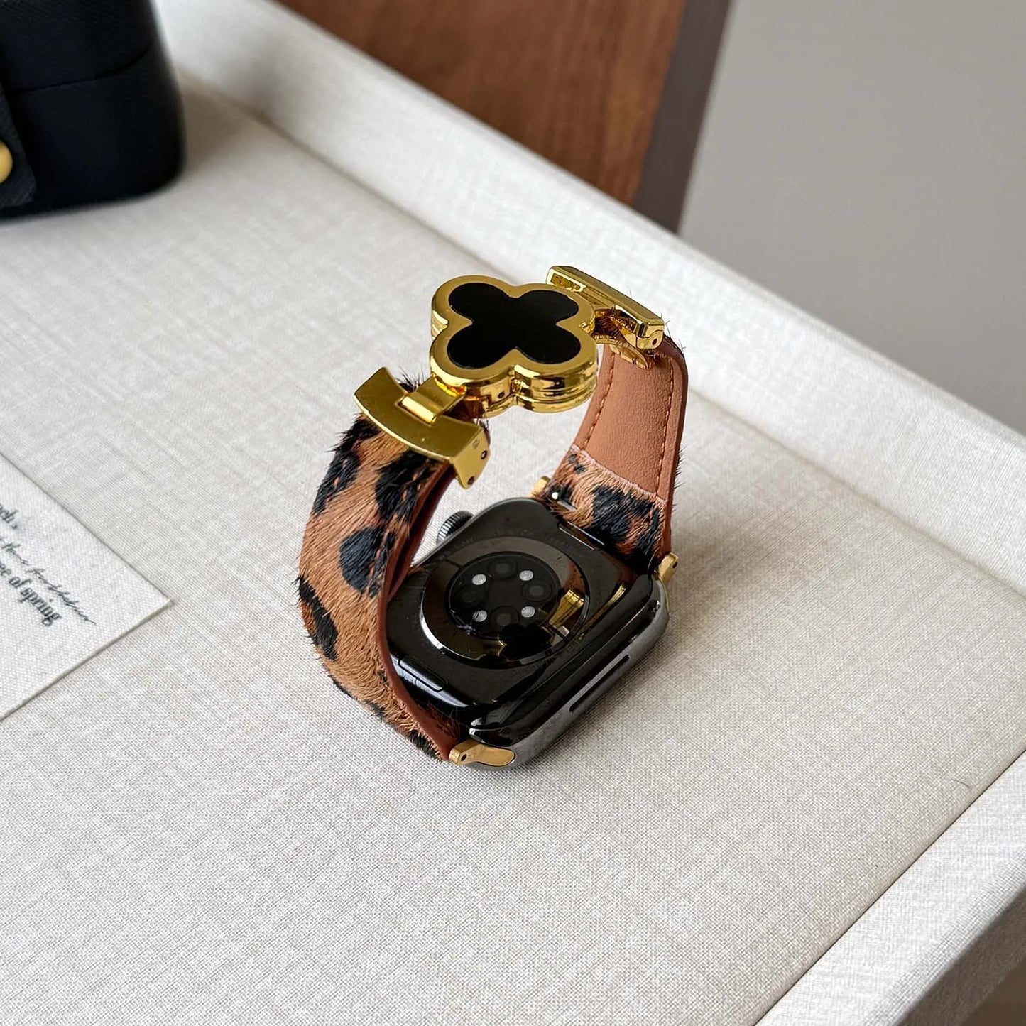 Leopard Leather Magnetic Apple Watch Strap
