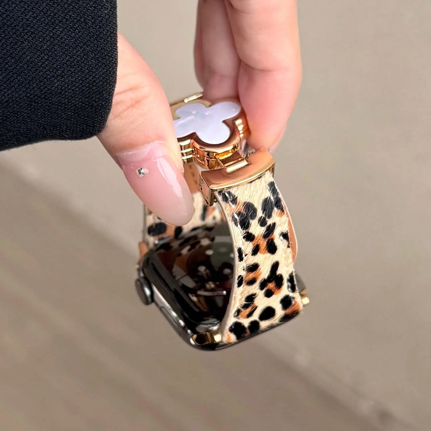 Leopard Leather Magnetic Apple Watch Strap