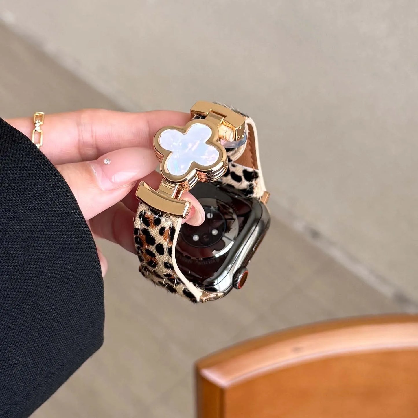 Leopard Leather Magnetic Apple Watch Strap