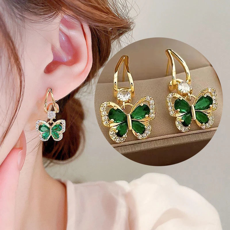 925 Silver Crystal Heart Drop Earrings