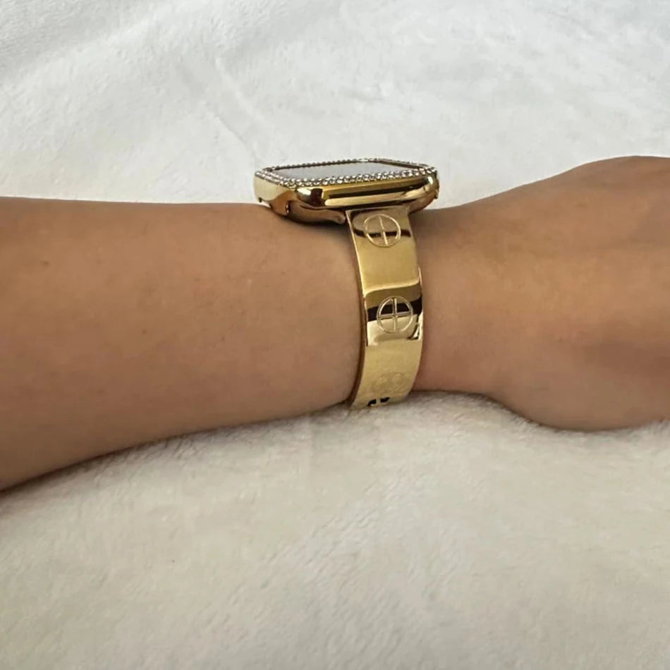 Nail Cut Zircon Metal Watch Strap