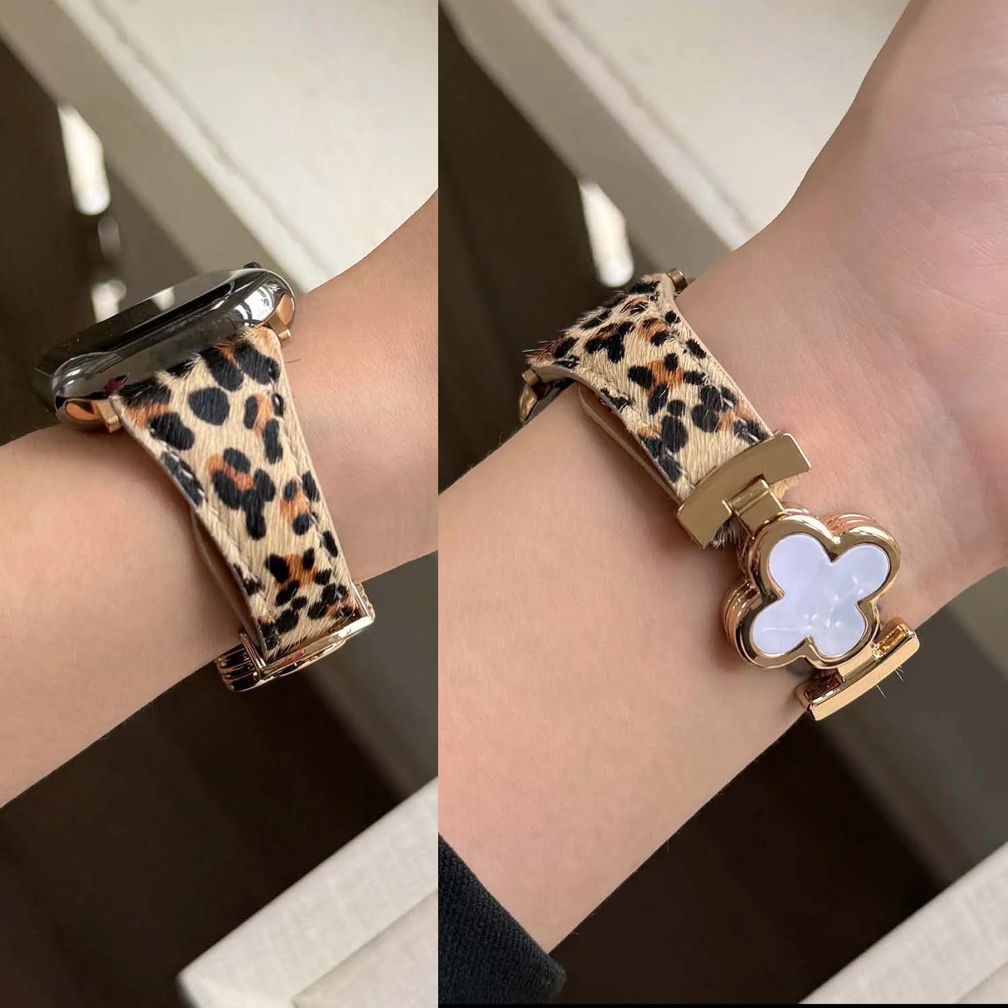 Leopard Leather Magnetic Apple Watch Strap