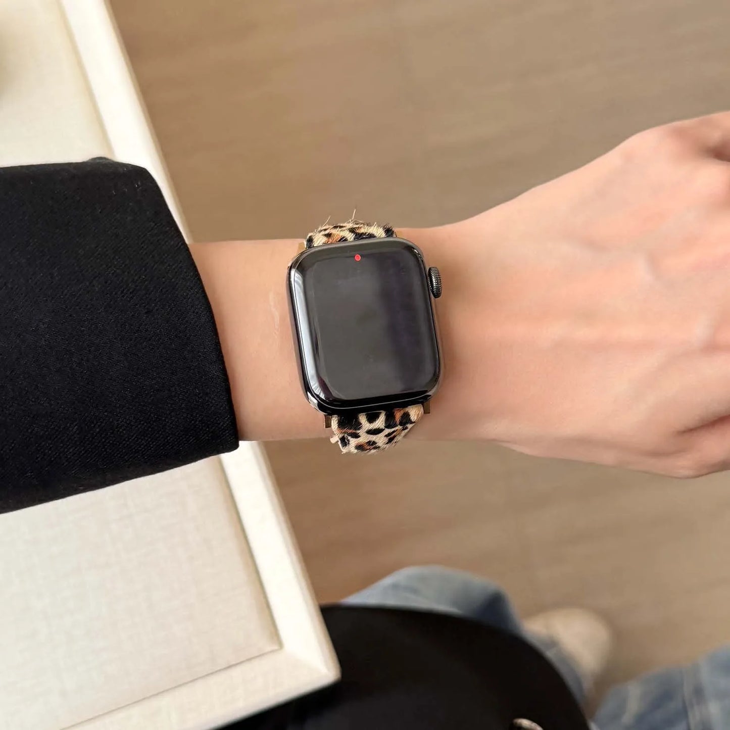 Leopard Leather Magnetic Apple Watch Strap