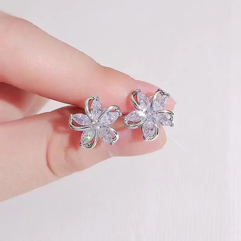925 Silver Crystal Heart Drop Earrings