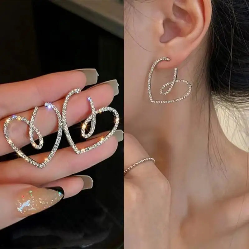 925 Silver Crystal Heart Drop Earrings