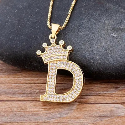Luxury Zirconia Initial Crown Necklace