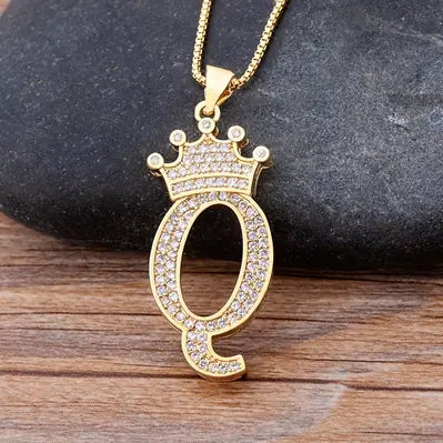 Luxury Zirconia Initial Crown Necklace