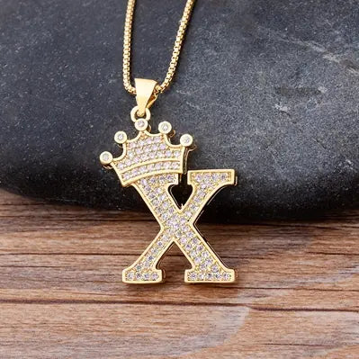 Luxury Zirconia Initial Crown Necklace