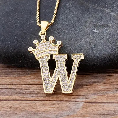 Luxury Zirconia Initial Crown Necklace