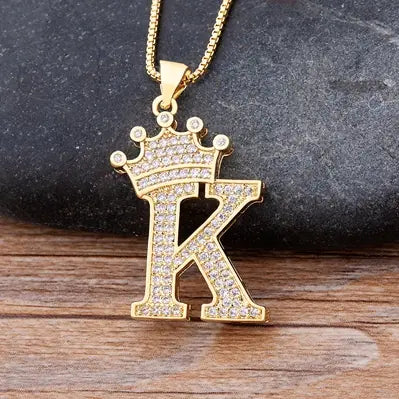 Luxury Zirconia Initial Crown Necklace