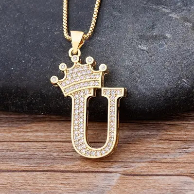 Luxury Zirconia Initial Crown Necklace